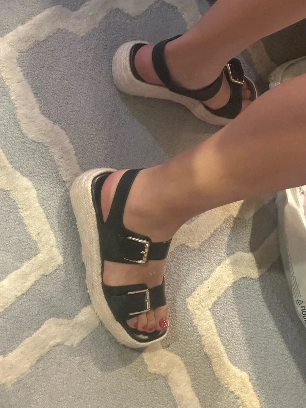 NORDSTROM Black Leather Double-Buckle Espadrille Sandals with Gold Buckles $100+